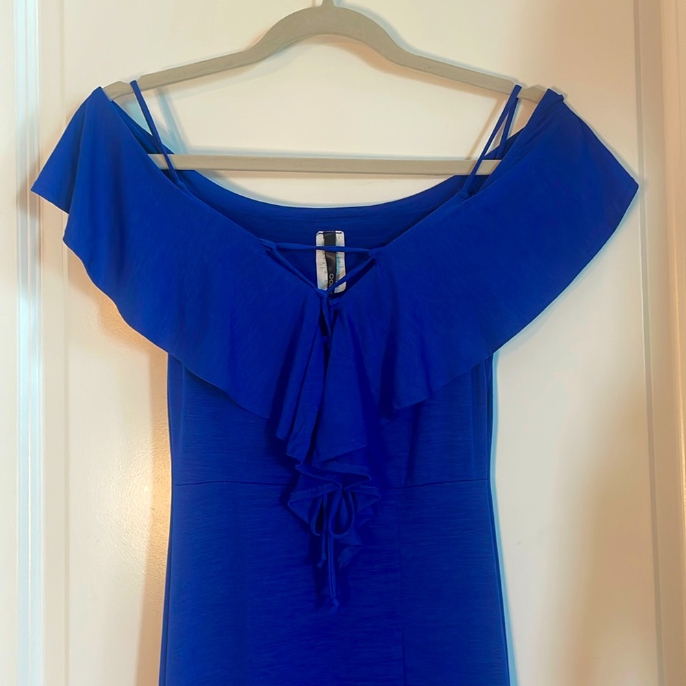 Royal Blue Maxi Dress with Off Shoulder Ruffle